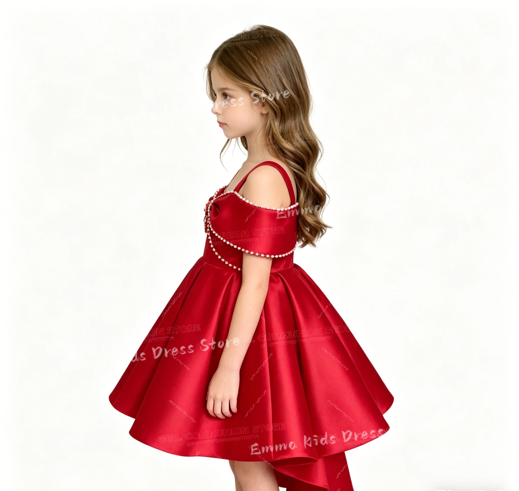 

Индивидуальное красное атласное платье для девочек на свадьбу, выпускной, с элегантными тонкими бретелями, А-силуэт, очаровательное платье для дня рождения