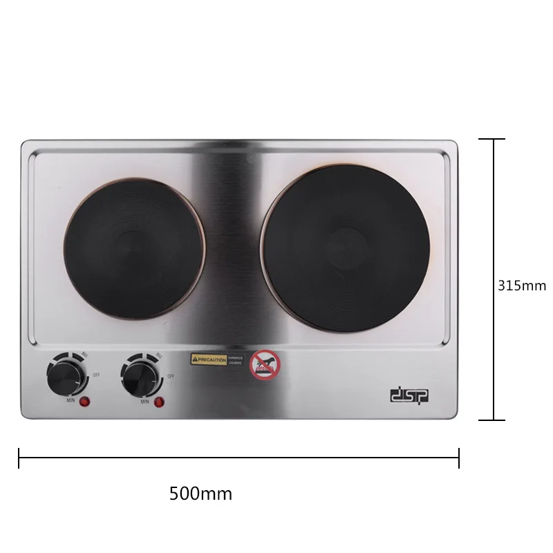 Fogão elétrico de painel de aço inoxidável, placa dupla, controle termostato quente, aparelhos de cozinha, cozinha, casa, fogão, 1500W