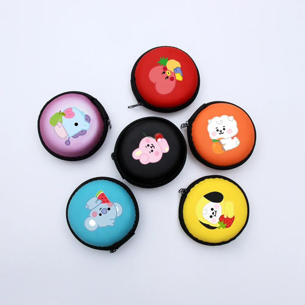 Kawaii Bt21 Fruit Printed Round Wallet Cartoon Portable RJ KOYA SHOOKY CHIMMY Cute Studens Coin Purse Mini Key Storage Bag Gifts