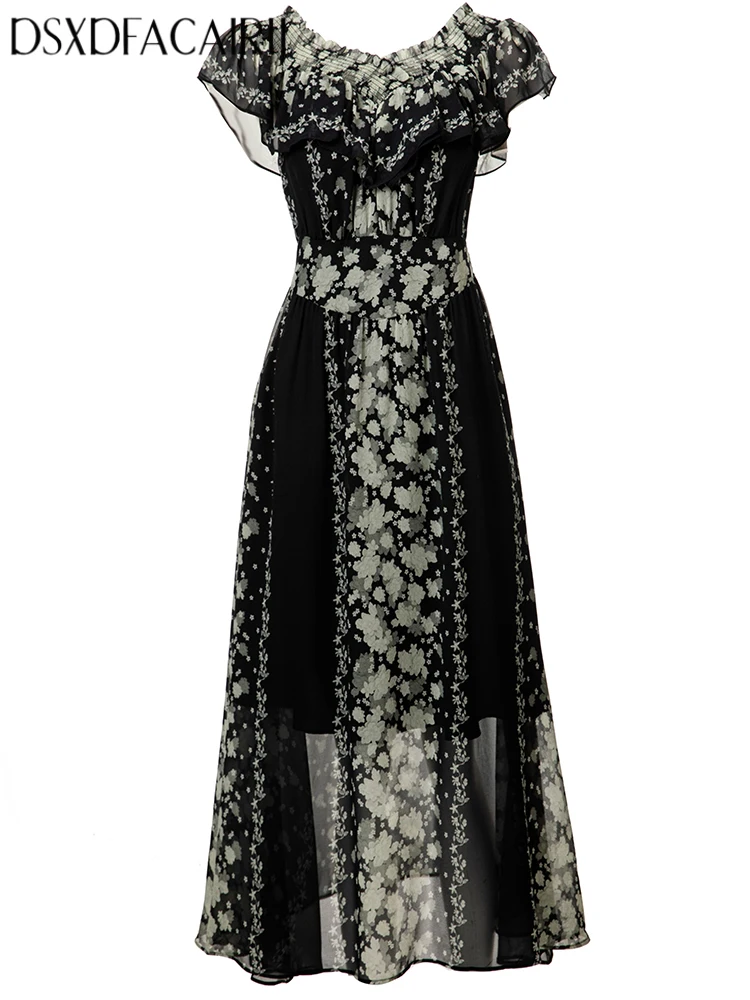 

DSX ACAIRIJ Women's Backless Dress Floral Print Slash Neck Butterfly Sleeve Bohemian Style Summer Fashion Female Clothing