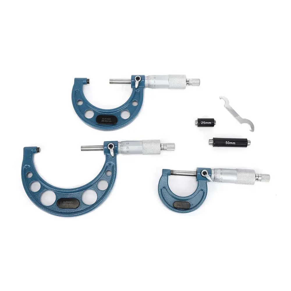 2026 3Pcs Outside Diameter Micrometer Bearing Steel High Accuracy Measurement Tool 0-25mm 25-50mm 50-75mm 0.01 Micrometer