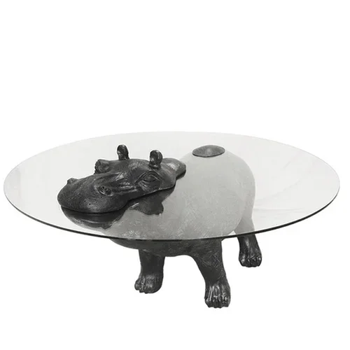 Round Tempered Glass Animal-Shaped Hippo Tea Table Light Luxury Modern High-Grade Tea Table