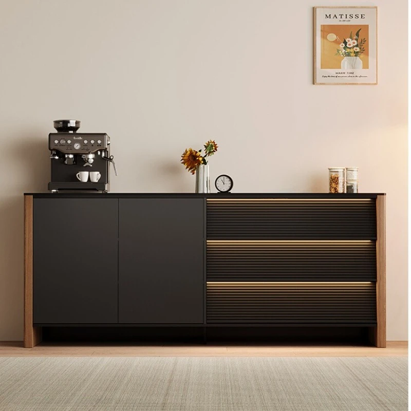 

Modern luxury Sliding doors and swing doors solid wood board Slate stone sensor light Storage locker living room cabinets