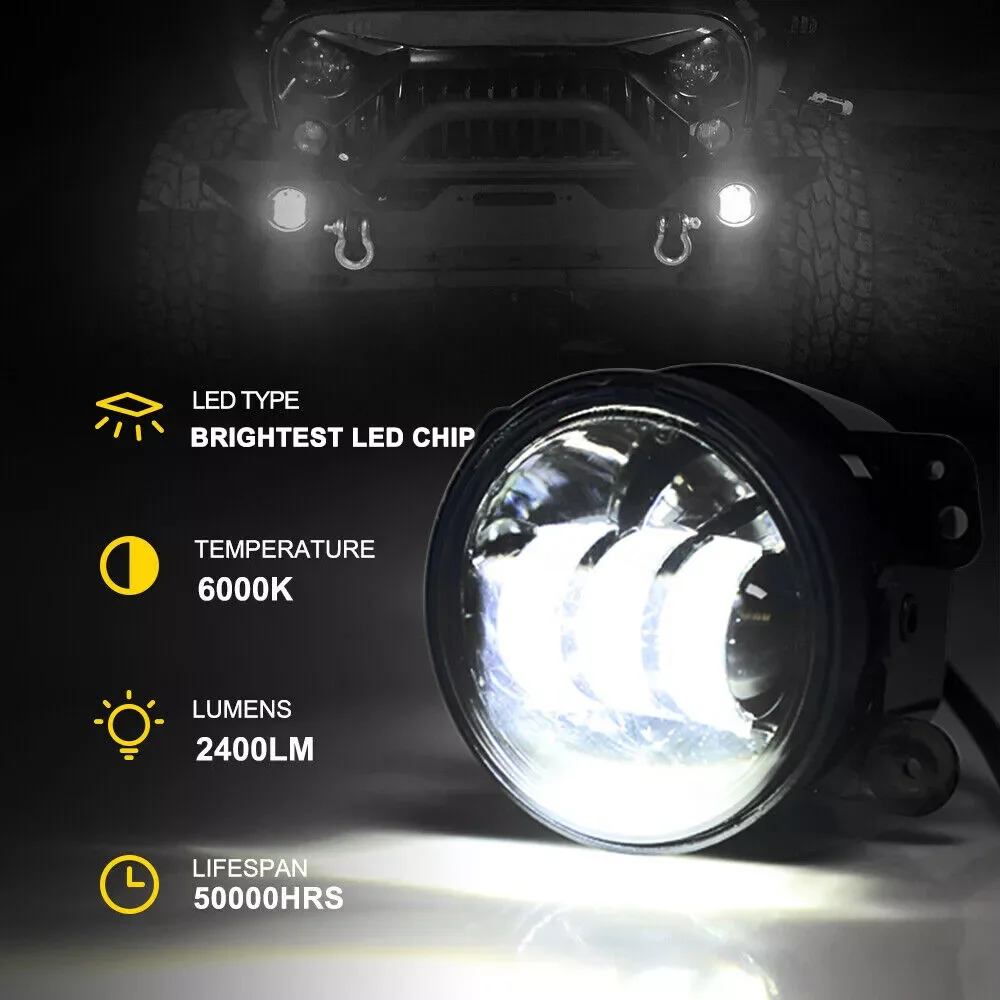 60 واط 4 بوصة LED أضواء الضباب مع شعاع عالية/منخفضة 6000 كيلو مصباح أبيض نقي ل جيب رانجلر JK TJ LJ دودج كرايسلر #2
