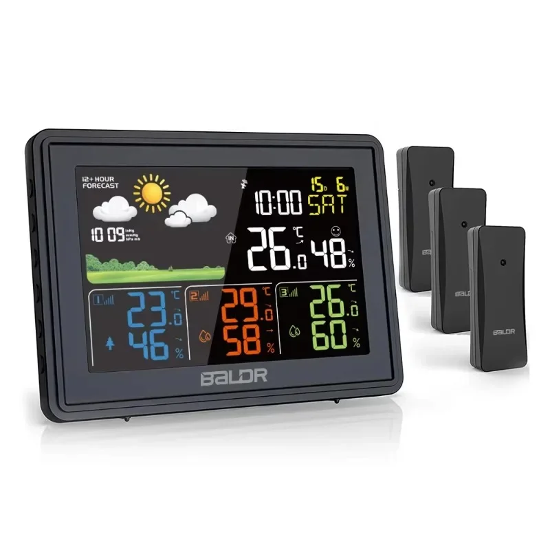 BALDR B0359 Digital Color Wireless Weather Station Wireless Indoor Outdoor Agricultural Weather Station w/3 Sensor Thermometer