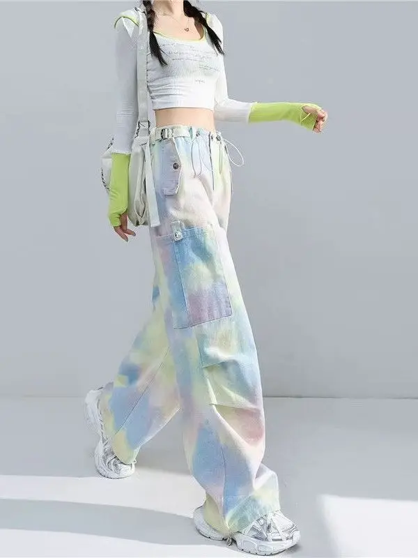 Dopamine Rainbow Gradient Straight Leg Workwear Pants Women's Autumn 2025 New Fading All-Match Wide Leg Floor-Length Casual P...