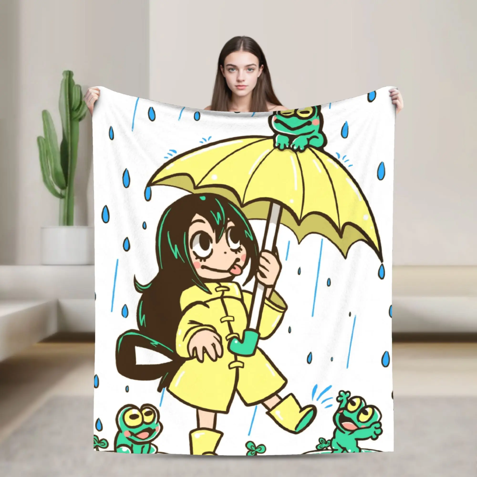 Best Frog Girl Tsuyu Asui Blanket Boku no MHA Anime Plush Awesome Warm Throw Blanket for Bedding Lounge Decoration,