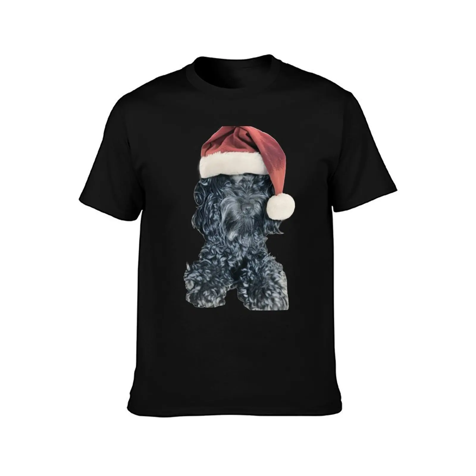 Cockapoo in a Christmas Santa Hat (White) T-Shirt All Match Basic Short Sleeve Top T-Shirt