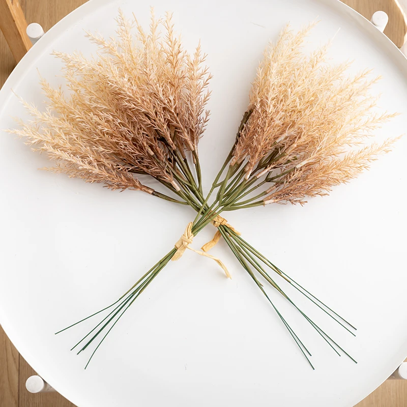 6 قطعة عشب القمح البلاستيكي الزهور الاصطناعية غرفة المنزل الخريف الزفاف الديكور ريم القصب باقة الرملي الملونة القهوة نبات صناعي #4