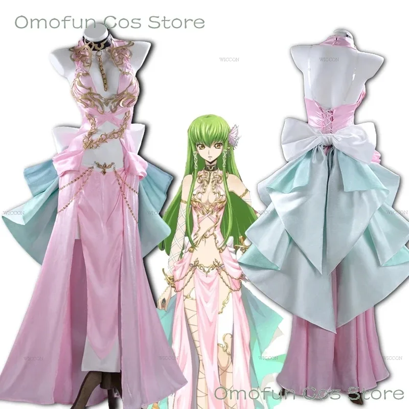 كود C2 Geass C.C. تأثيري القصص المفقودة فستان وردي الساحرة الخالدة شير ثوب مسائي زي أنيمي حفلة الهالوين لعب الأدوار