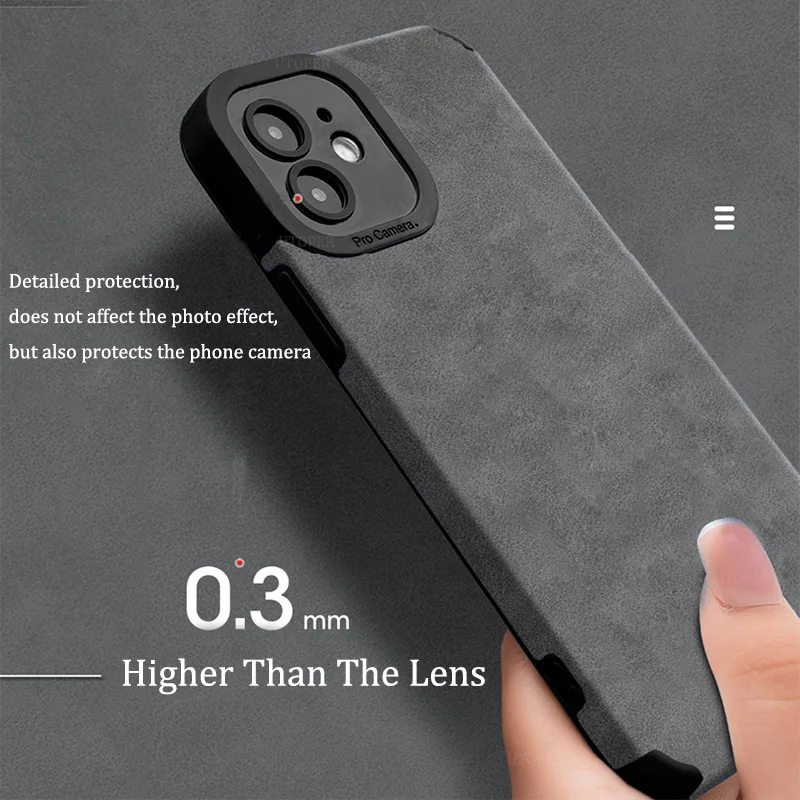 Tumbled Leather Pure Color Soft Phone Case For IPhone 16 15 14 13 12 11 Pro Max Plus Comprehensive Protection Anti-Drop Cover