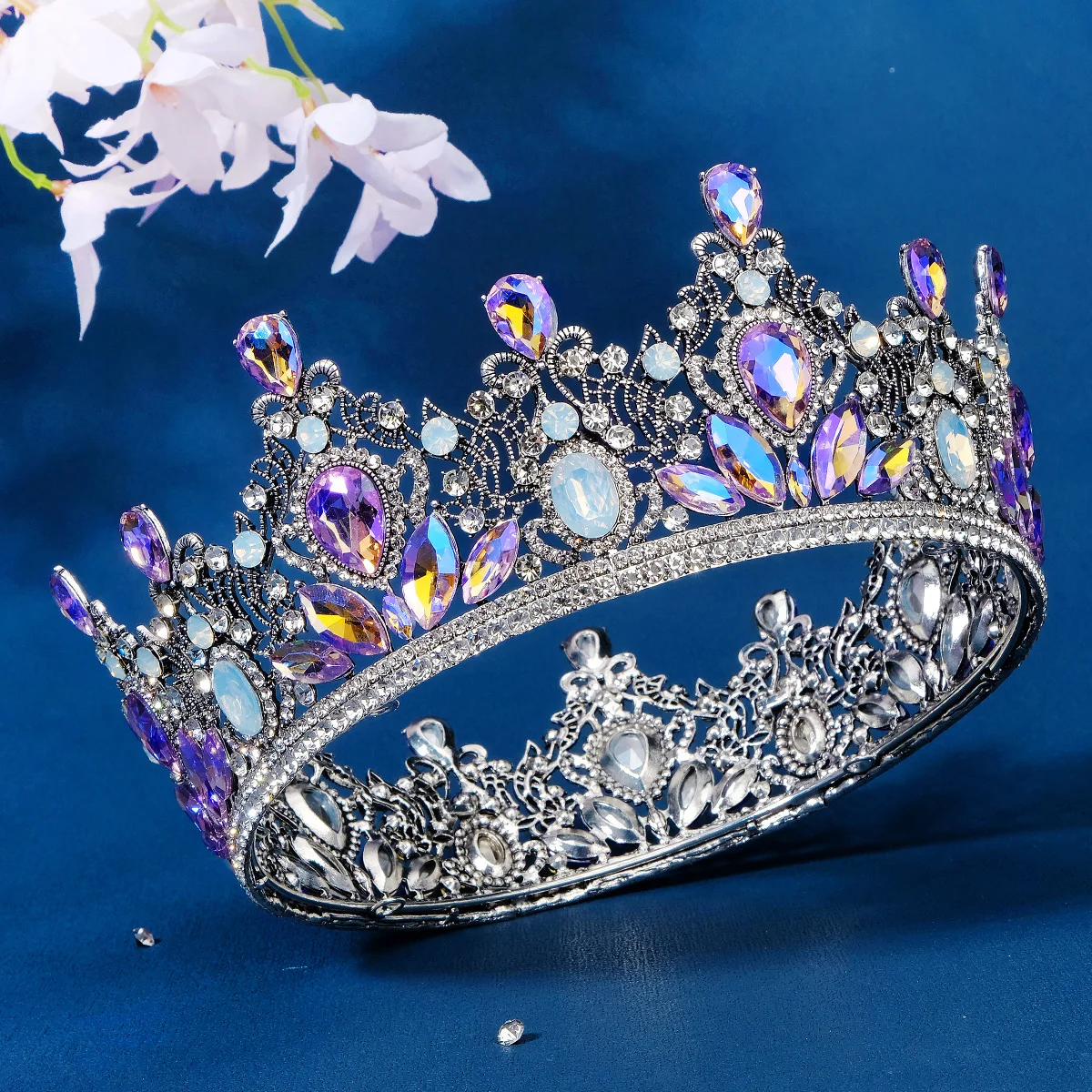 Bride Royal Purple Crystal Queen King Tiaras and Crowns Bridal Pageant Diadem Head Ornament Wedding Hair Jewelry Accessories