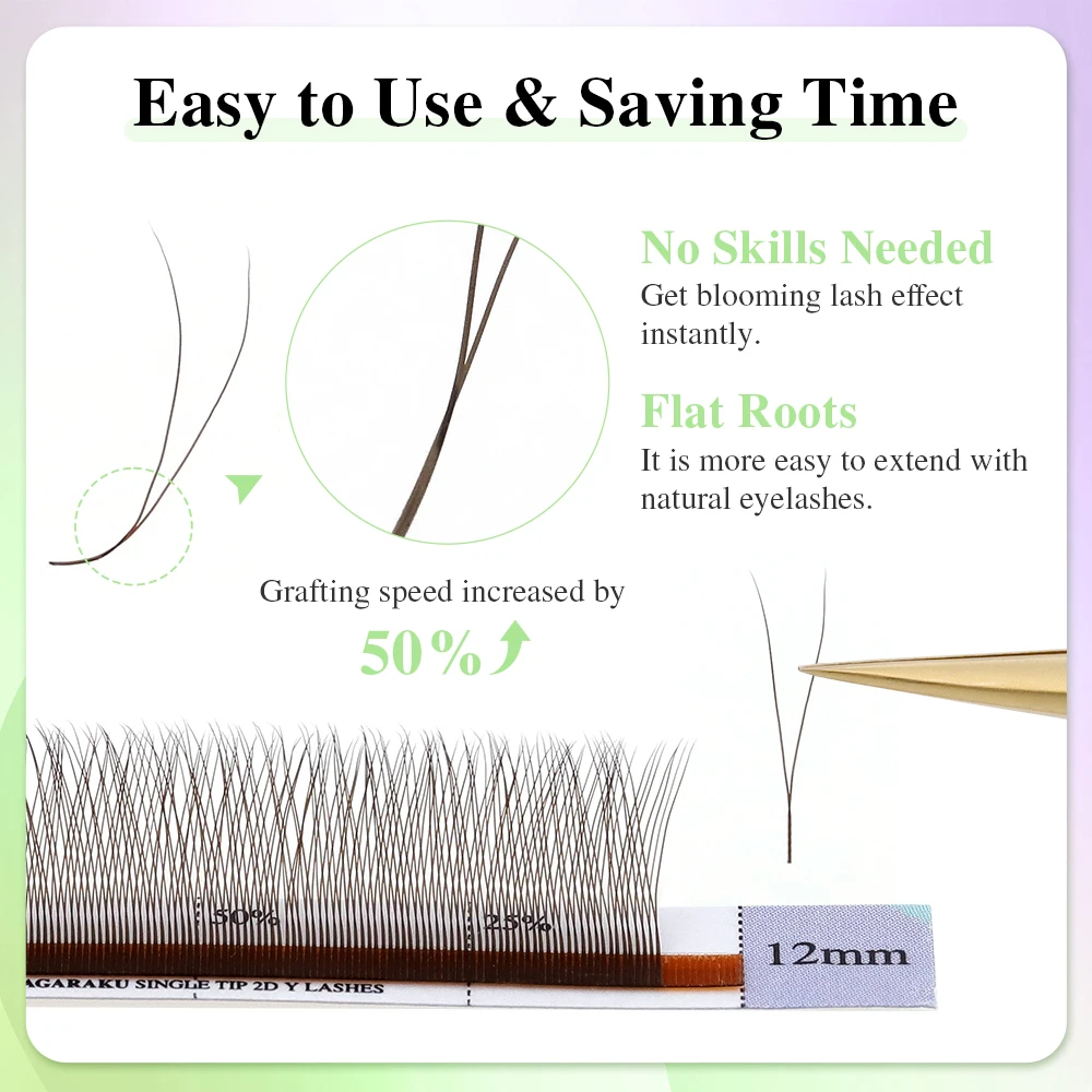 NAGARAKU Dunkelbraune Einzelspitze Schmale 2D Y-Form Handgewebte Premium Weiche Leichte Natürliche Wimpernverlängerung Netzgewebe Kreuzwimpern – Detail 6