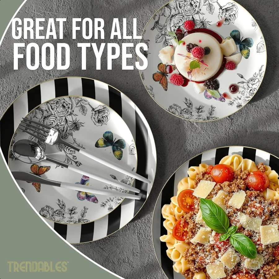 Floral Paper Plates 8.5 Inch 10.5 Inch 40 Pcs Dinner Plate Set Fancy  Plates for Party for 20 Guests 20 X 8 20 X 10 Large Small