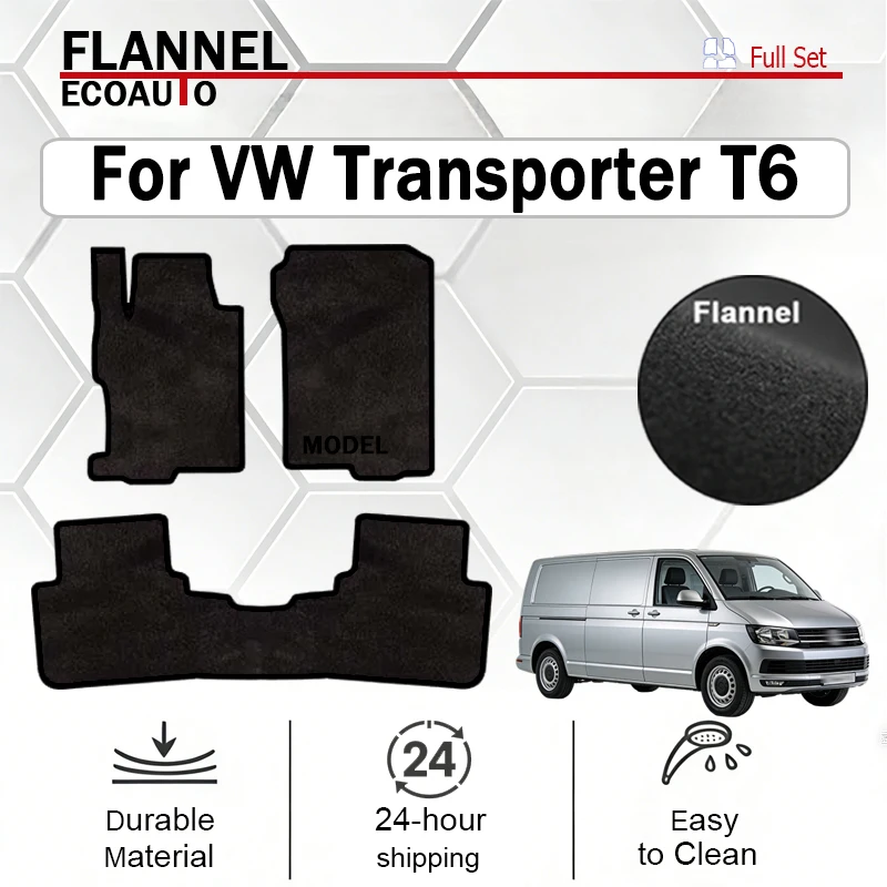 

ECOAUTO Velor Rugs Front For VW Transporter T6 Delivery 2 Rows 5seats (2015 2016 2017-2019) -Black