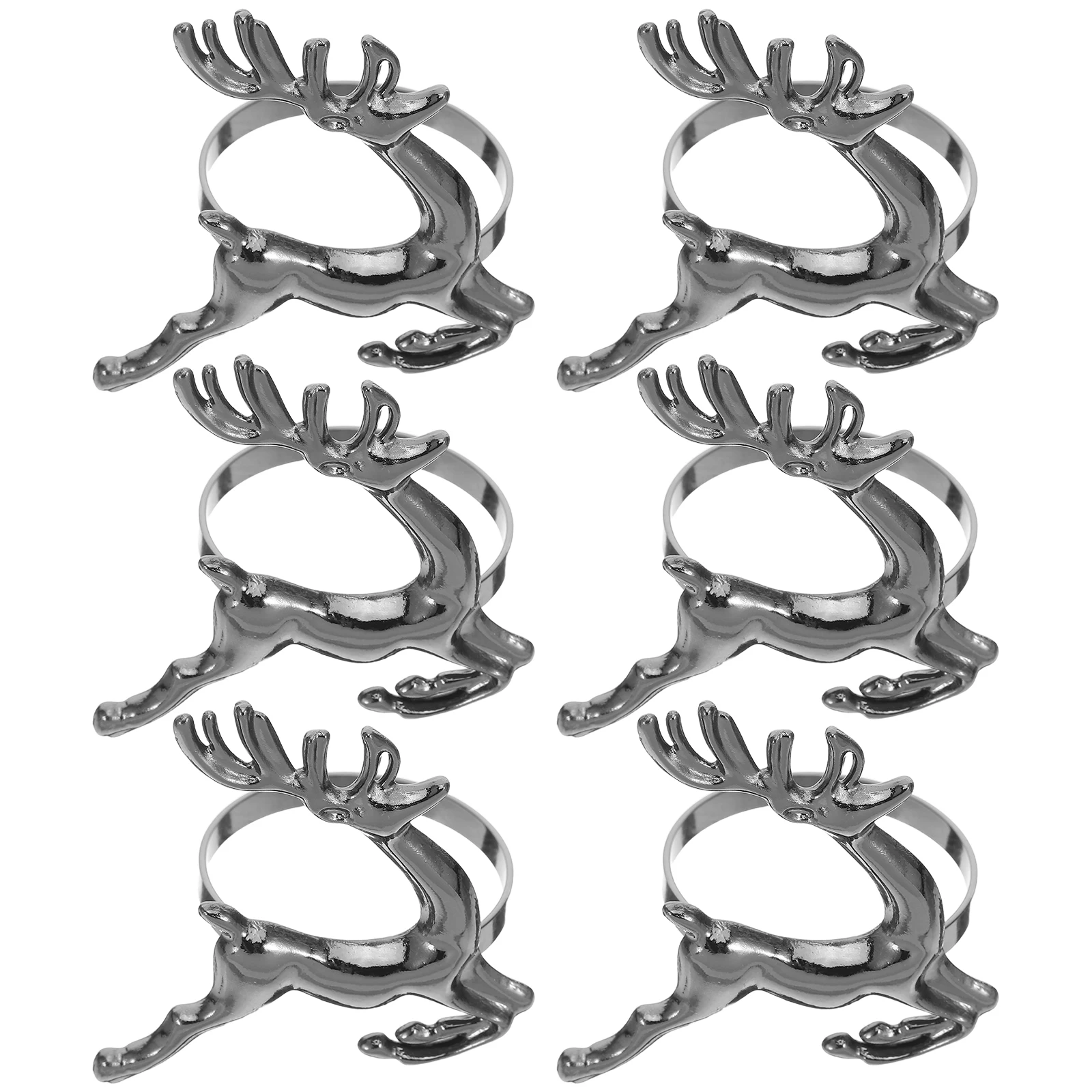 

6 PCS Christmas Napkin Rings Xmas New Year Decorate Black Metal Reindeer Serviette Holder