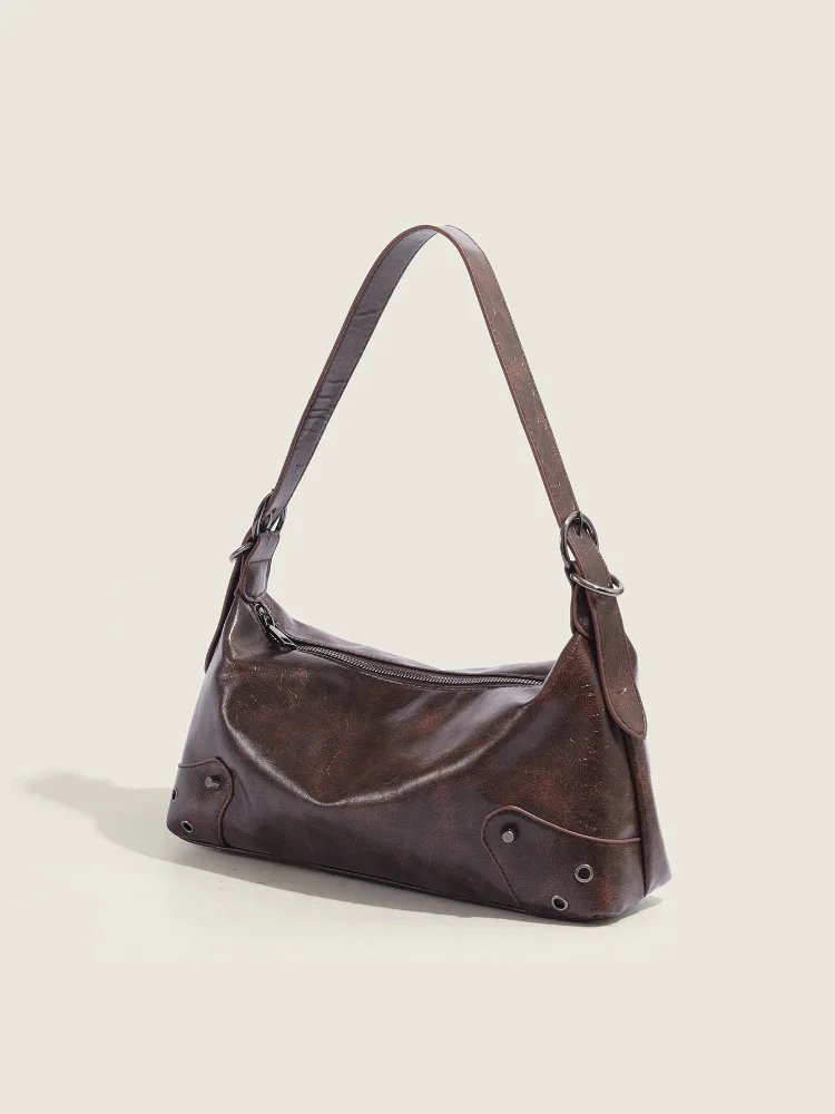 

Women Metal Stud Handbag PU Leather Vintage Casual Handbags Large Capacity Soft Leather Armpit Bag