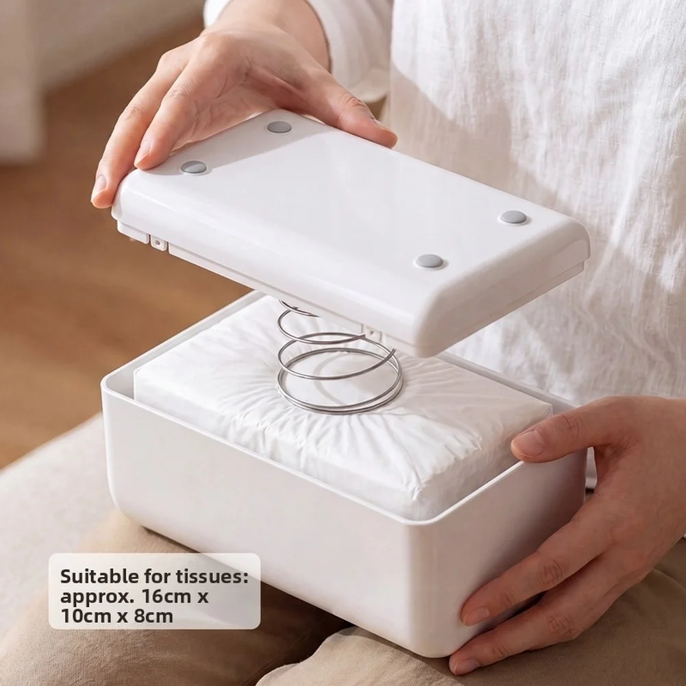 Spring Operated Paper Box Holder for Desktop Use with Wide Mouth Opening and Sleek Minimalist Aesthetic in ABS Material