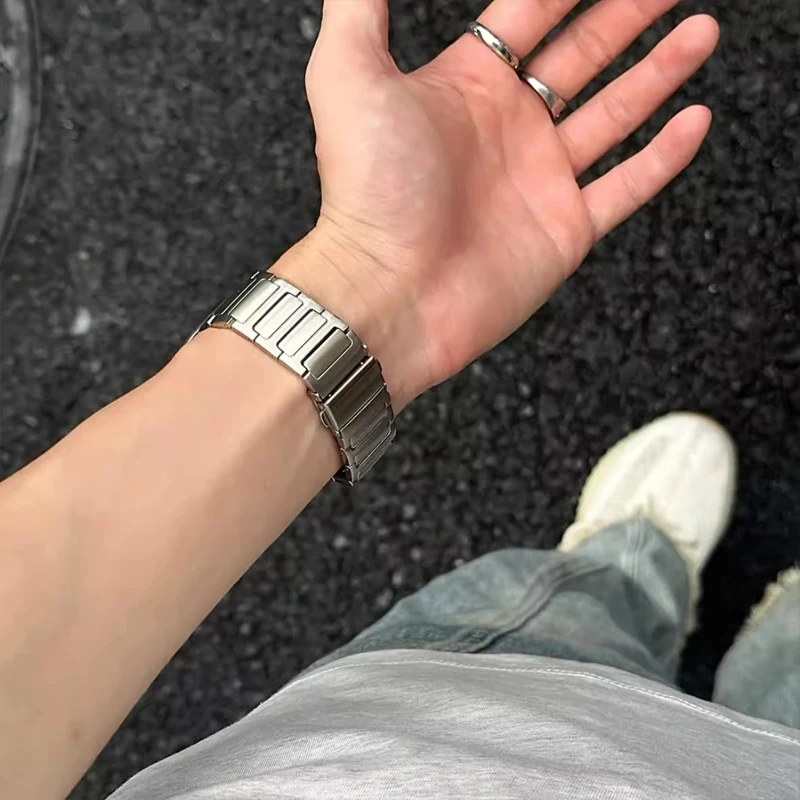 Thin I-shaped Stainless Steel Metal Band for Apple Watch 42/41/40/38 44/45/46/49 Butterfly Buckle Strap for iWatch Series S10 9