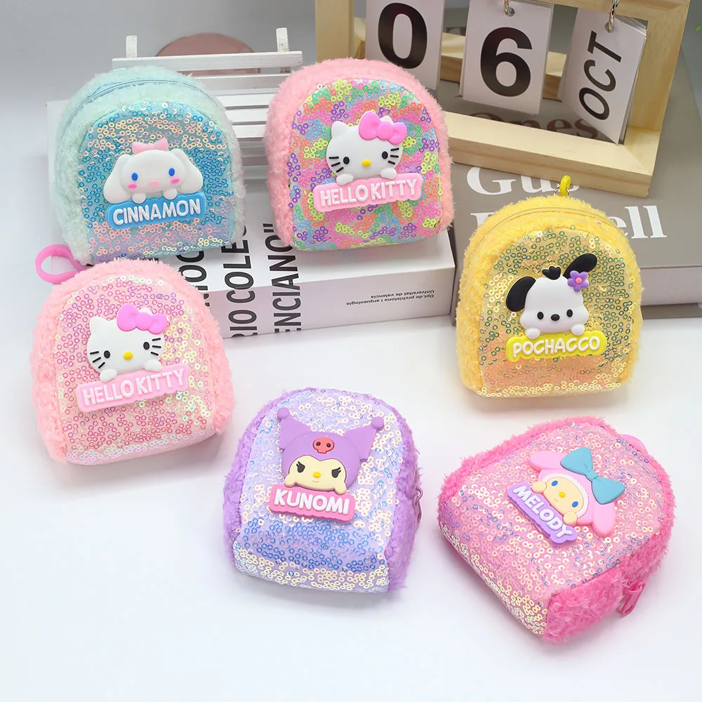 

HelloKitty Coin Purse Cute Cartoon Kuromi My Melody Colorful Sequin Bluetooth Earphone Bag Keychain Pendant Holiday Gifts