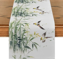 Ink Chinese Plant Bird Bamboo Table Runner comò Table Decor cucina lavabile tavolo da pranzo Runner Party Decor