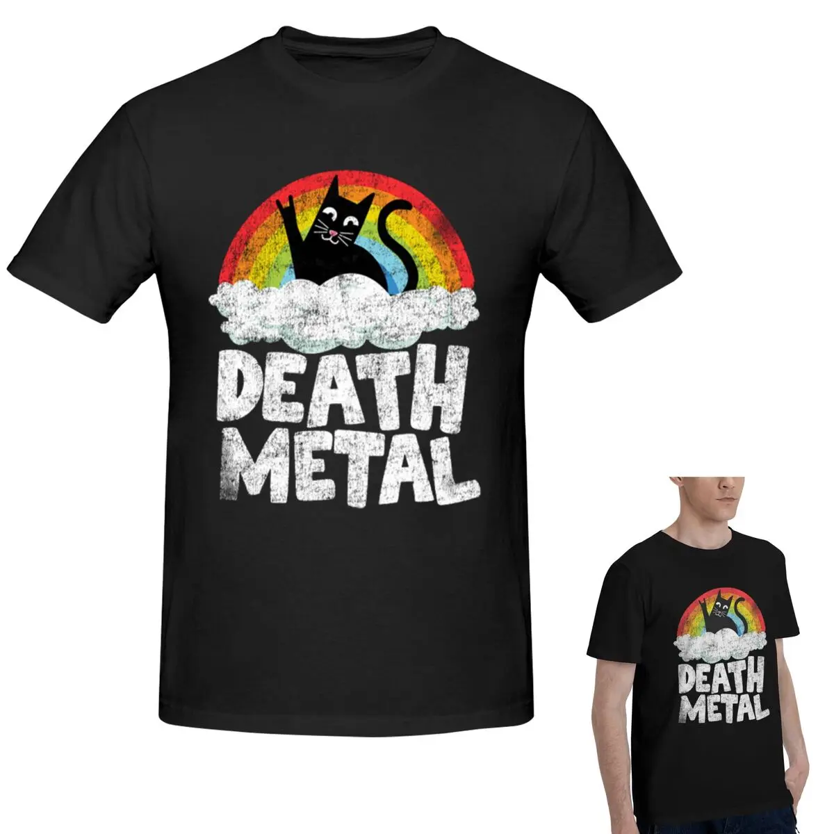 

Funny Death Metal Cat Gift Rainbow Heavy Metal T-Shirt Men's Classic Oversized T Shirt Men Round Neck Summer Shirts Tops S-6XL