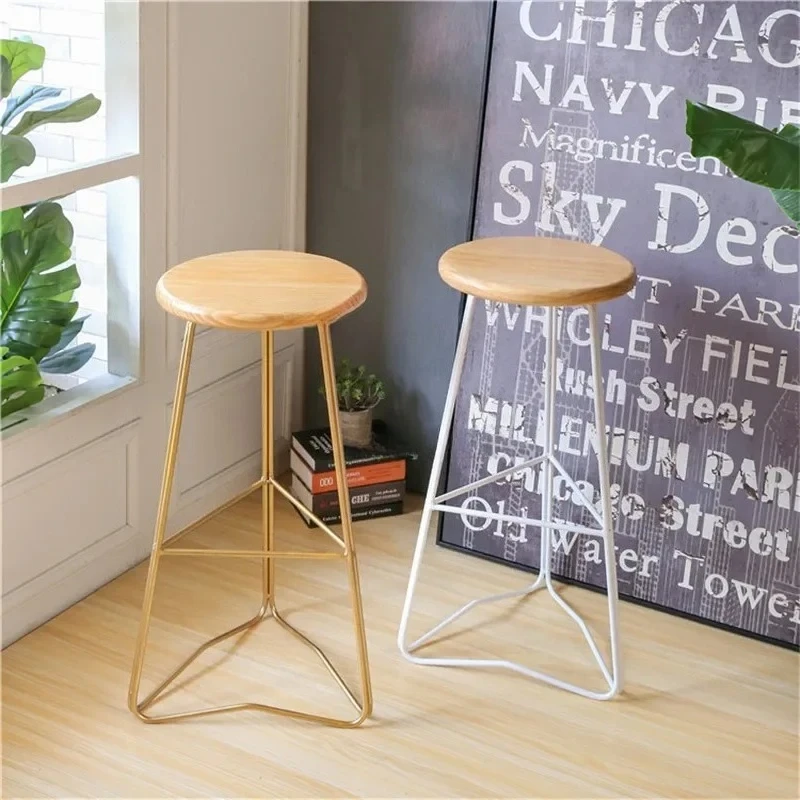 

For Modern Wrought Iron Cafe Lounge Bar Chair Nordic Minimalist Household Bar Stools Solid Wood Restaurant Furniture High Barsto