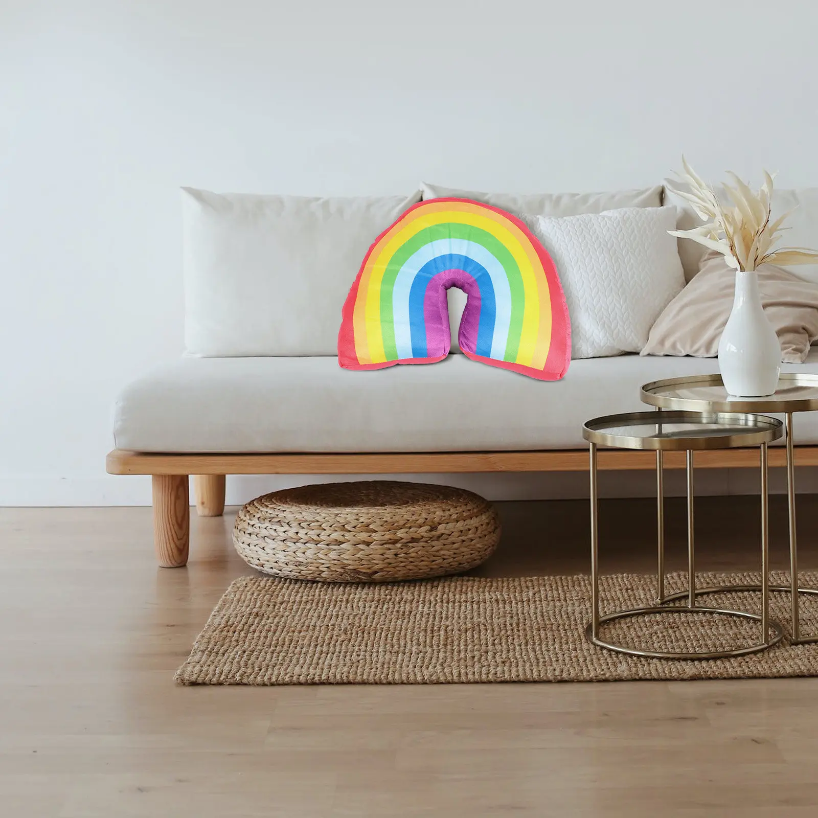 

Подушка в форме радуги, 1 шт., с нежной текстурой, коротким ворсом, наполнителем из полипропиленового хлопка, универсальная, для декора дома, для дивана и кровати
