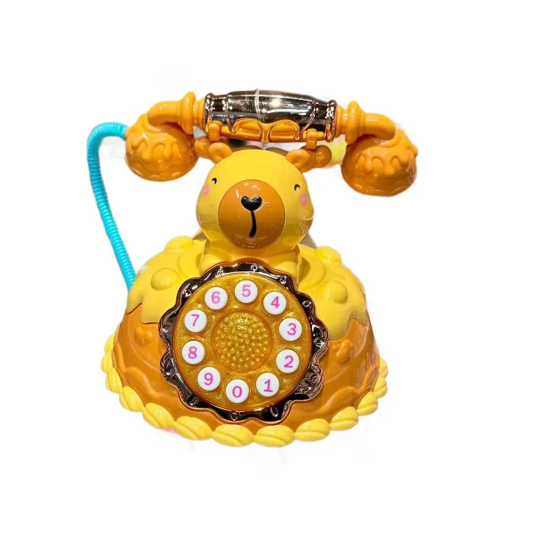 Crianças capivara multifuncional telefone simulação coelho dos desenhos animados retro telefone fixo com música leve educação precoce quebra-cabeça brinquedos