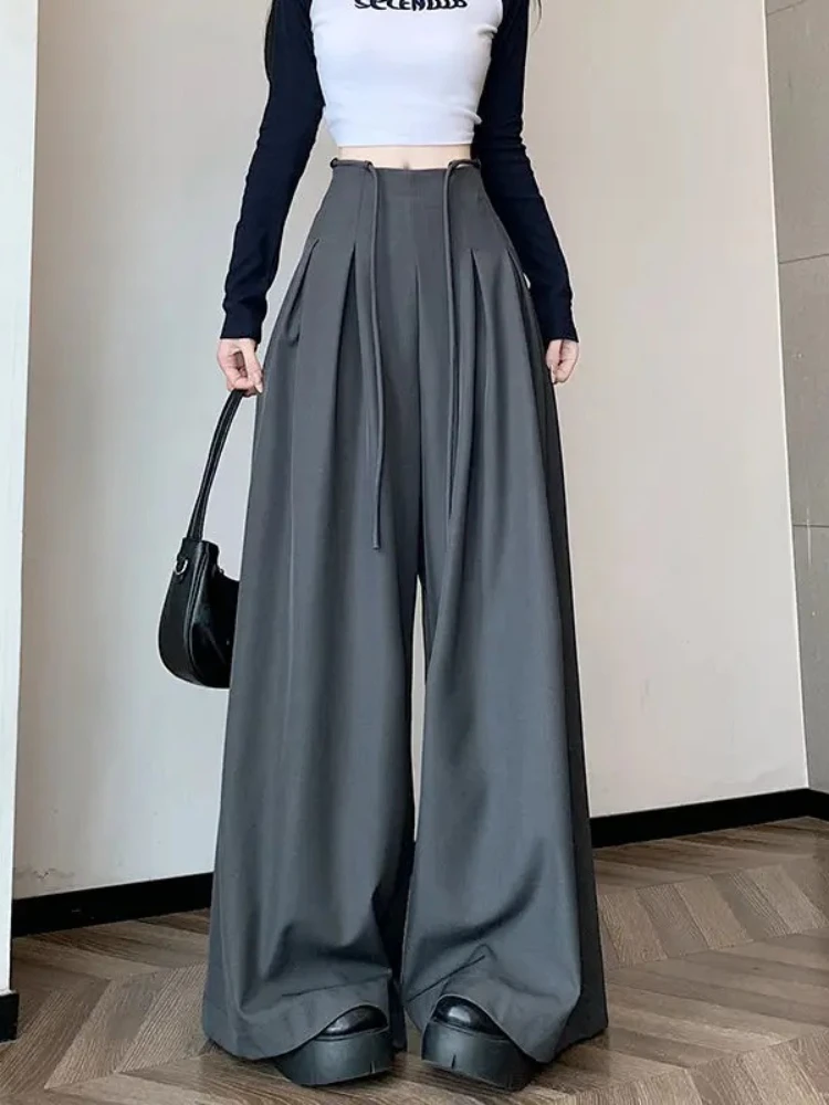 Gray Baggy Wide Leg Suit Pant Women's Pants Cotton Outfits All Medium Y2k Streetwear Slacks Vintage Classic Xxl Female Trousers