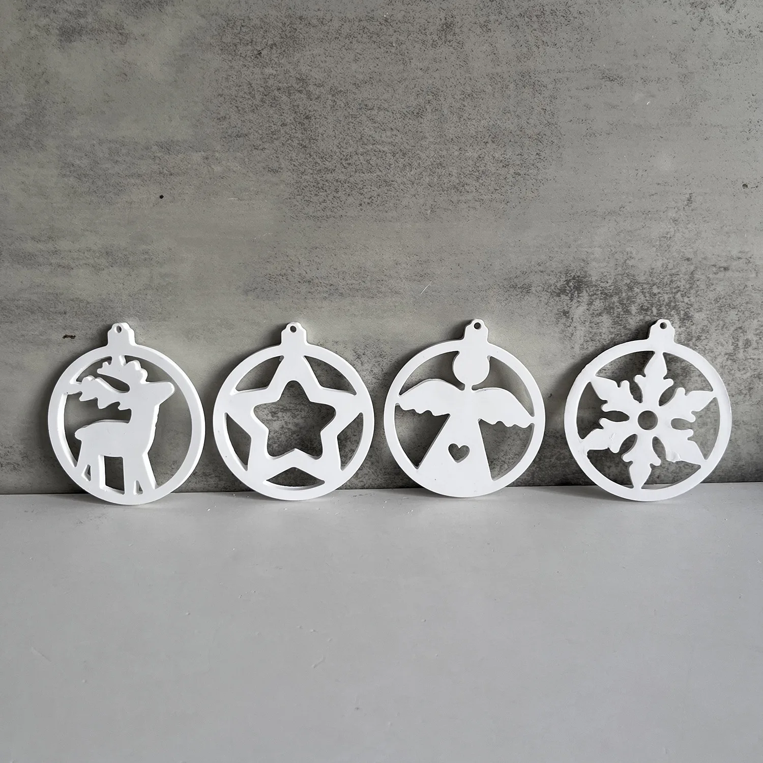 4-holes Christmas Pendant Silicone Mold Pentagram Resin Mold Deer Angel Snowflake Hanging Tags Plaster Mold DIY Gift Xmas Decor