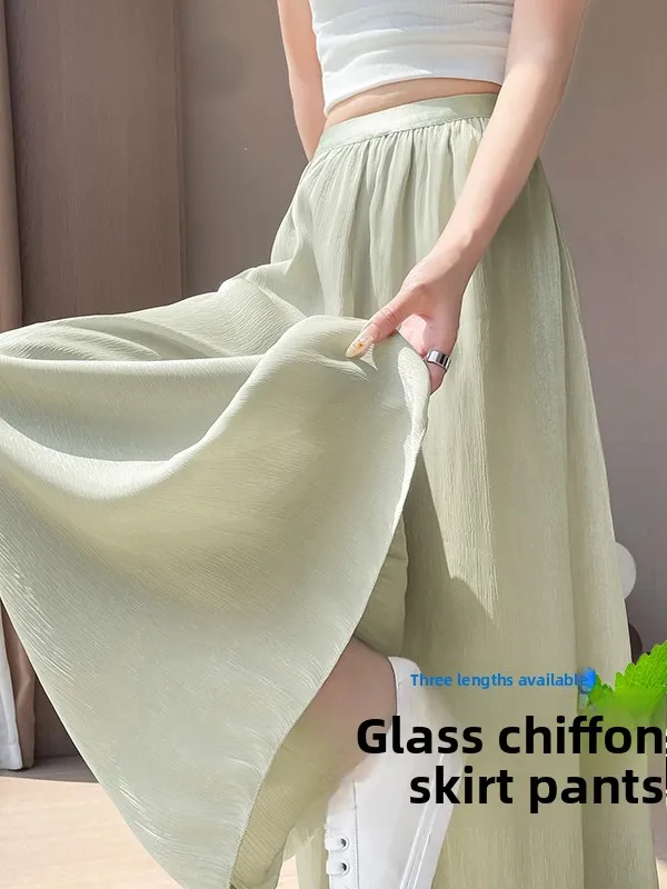 

Lightweight Summer Ice Silk High Waist Wide Leg Pants Sun Protection Slimming Skirt Pants Casual Straight Leg Polyester Fiber