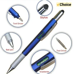 7-in-1 Multi Ballpoint Pen with Modern Handheld Tool Measure Technical Ruler Screwdriver Touch Screen Stylus Spirit Level Tools