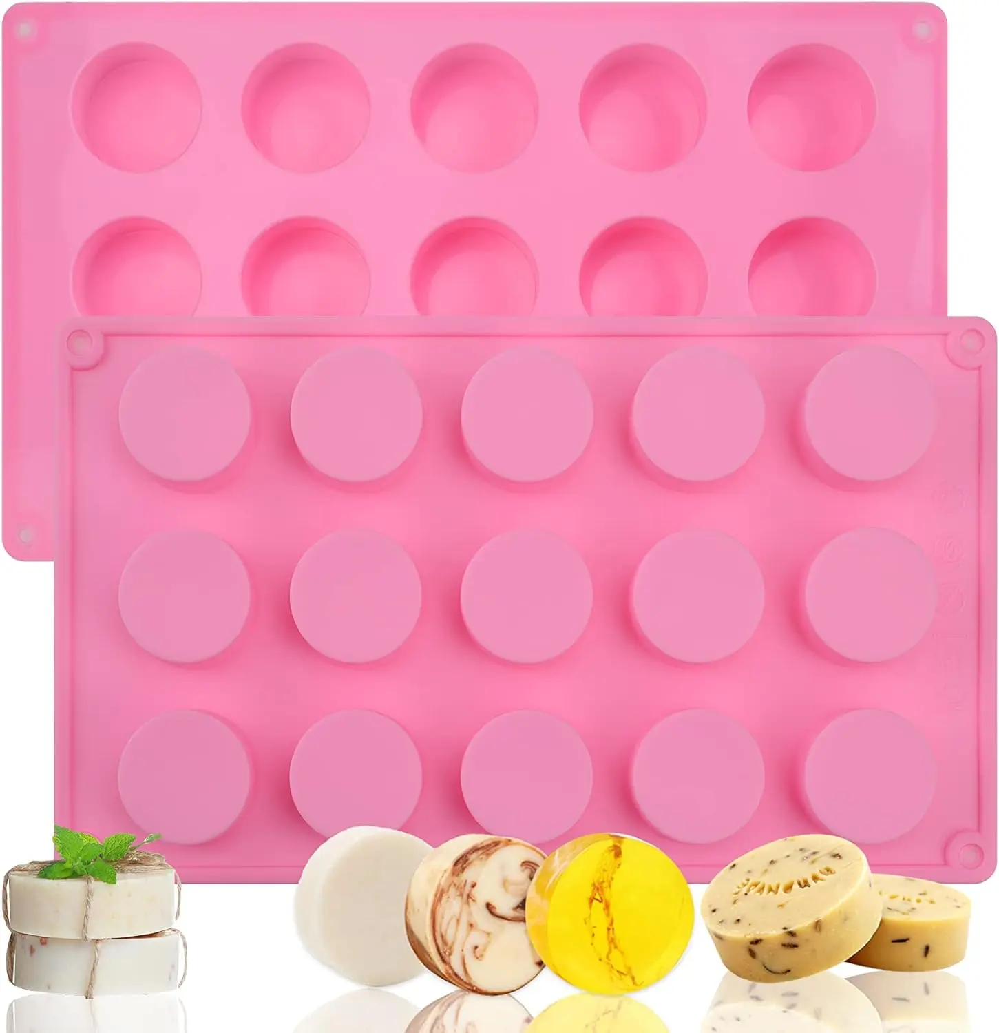 

2 Pack Cylinder Silicone Soap Molds, 15 Cavity Mini Round Molds for Handmade Soap, Lotion Bars, Bath Bombs