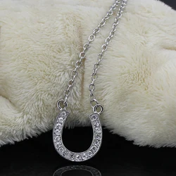 Fashion Equestrian Horse Shoe Jewelry Zinc Alloy with Snake Chain and Czech Crystal Horseshoe Pendant Necklaces