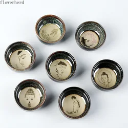 Tea Cup Buddha Statue Zen Tea Bowl Kiln Turned Ceramic Small Round Cup Ceramic Tea Pot Set Kung Fu Tea Set Tableware