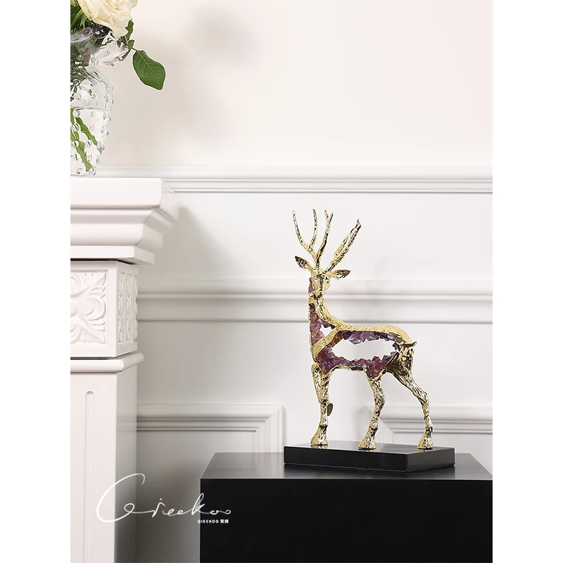*Re New Chinese Style Natural Amethyst Gourd Deer  Room Fortune Desktop Decoration Ornaments~ Entrance Living