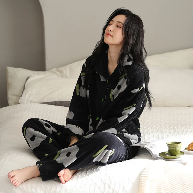 

Новый коралловый бархатный пижамный комплект, женский пижамный комплект, женские теплые зимние пижамы, модная домашняя одежда, милый мягкий пижамный комплект