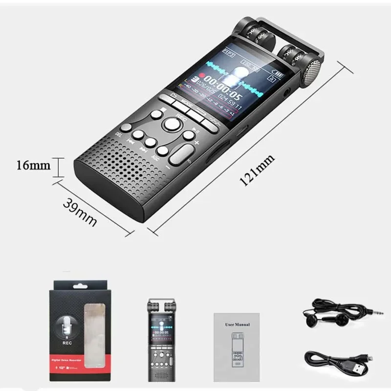 Professional Voice Activated Digital Audio Recorder 8GB/16GB/32GB Usb Non-stop 100hr Recording Pcm 1536kbps External Microphone