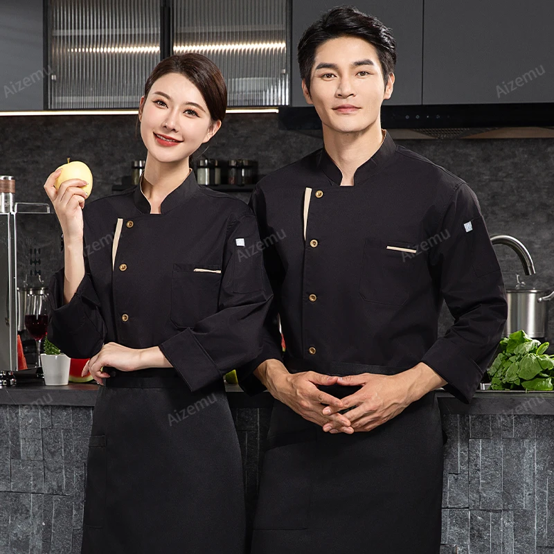 Hotel chef coat long sleeve chef jacket Kitchen uniform T-shirt restaurant work uniform Bakery Breathable Cooking clothes logo