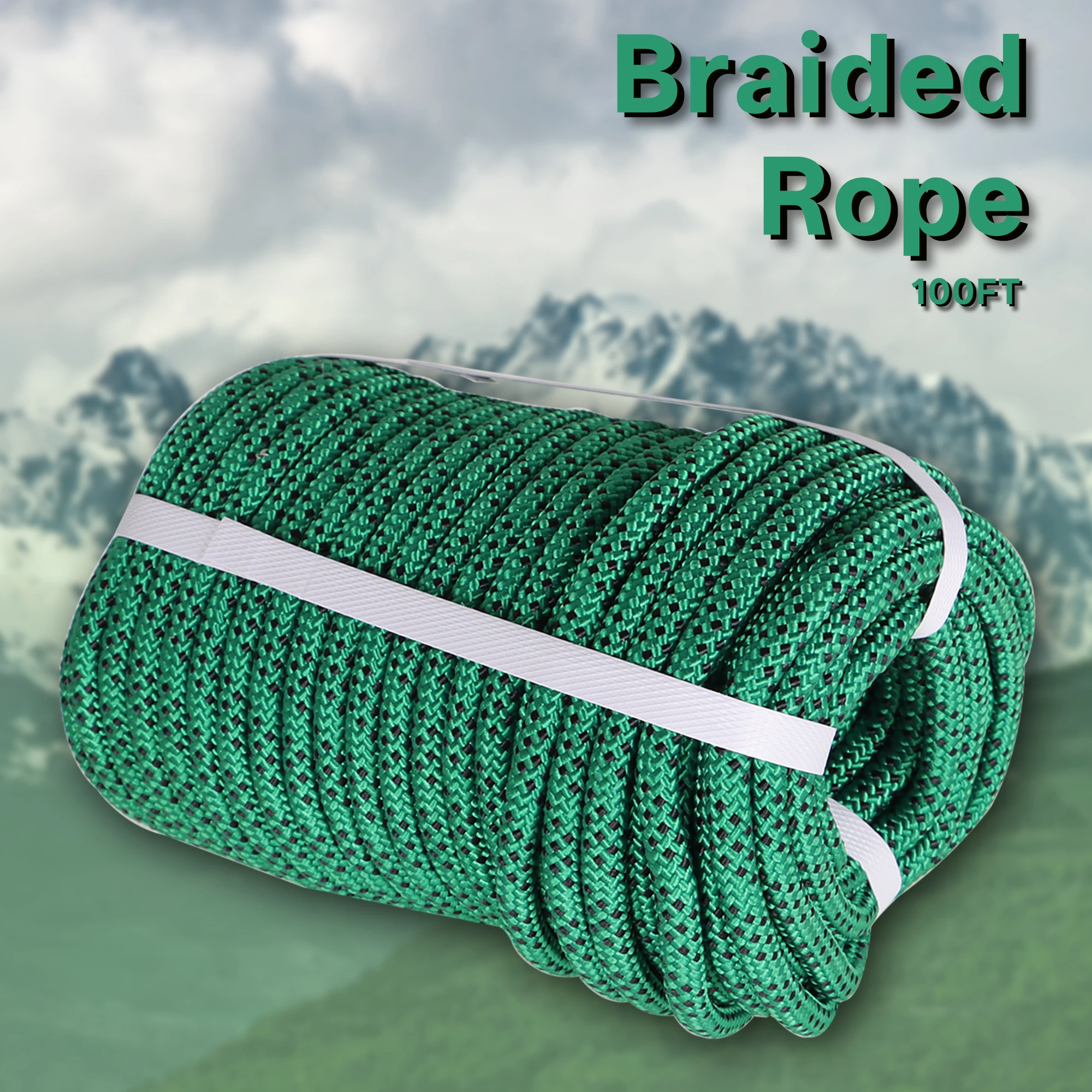 3/8 Inch 100 Foot Braided Rope High-Strength Polyester Rope Ideal for Swinging Camping Tree Work Green-Black
