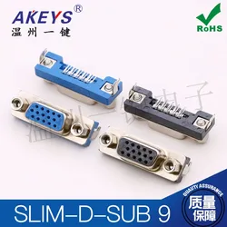 SLIM-D-SUB DB15 Drie-Rij Gat Zetel Vooruit En Achteruit Com Socket Blauw En Zwart Ultra-Dunne Vga Vrouwelijke connector