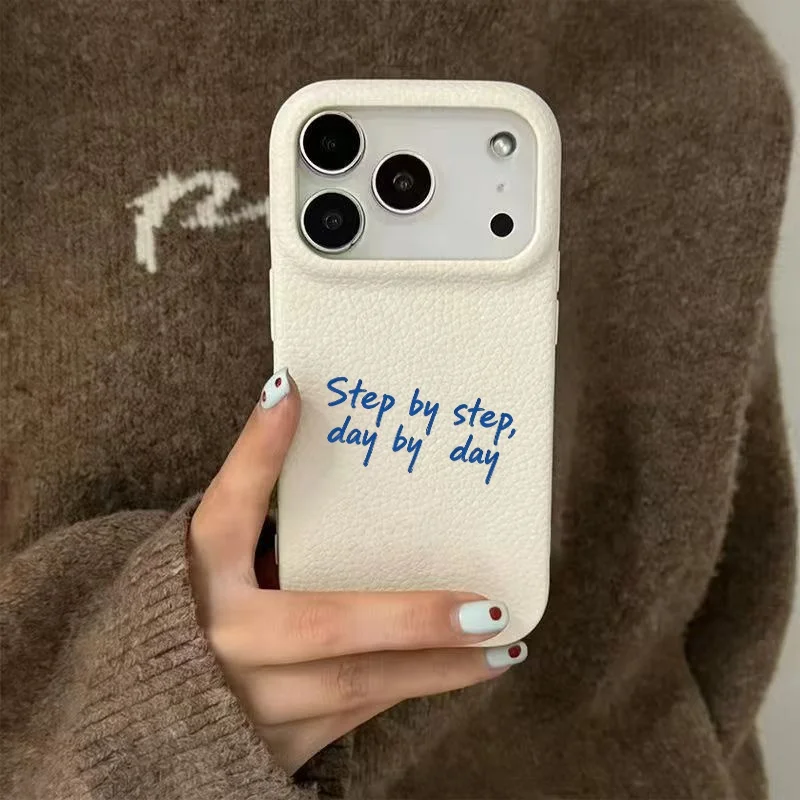 Coque pour iPhone 18 Pro Max 17, motif minimaliste avec slogan bleu, texture lychee, coque souple pour iPhone Air 16 Pro Max 15 14, protection