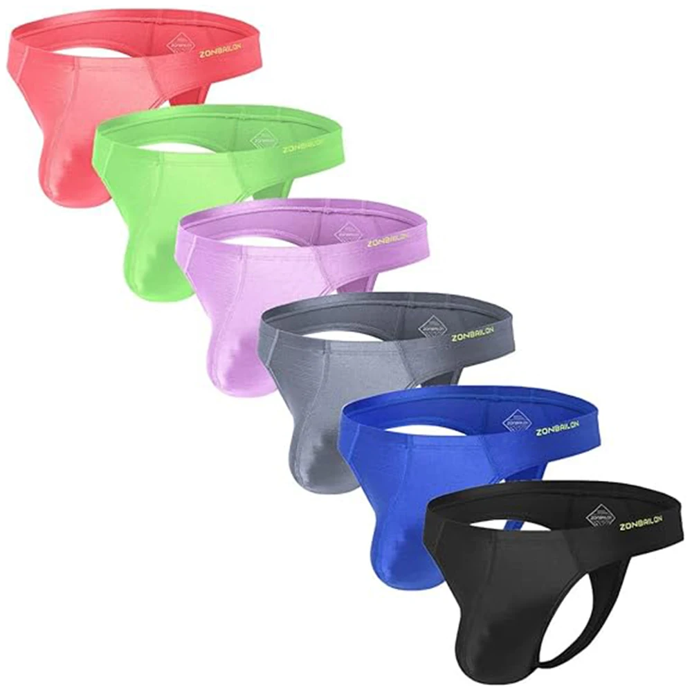 

ZONBAILON Mens Thong Underwear Silk G-Strings Bikini Underwear Pouch Athletic Panties Pack M L XL 2XL