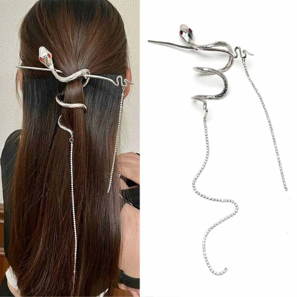 Classic Punk Snake Hairpin Simple Chain Tassel Hair Sticks Pin for Women Hairstyle Design Accessories