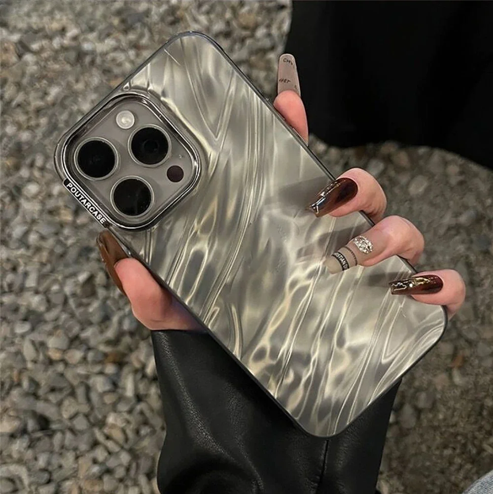 Luxury Plating Silicone Shiny Water Ripple Pattern Case For iPhone 15 14 13 12 11 Pro Max Plus Aesthetic Camera Protection Cover