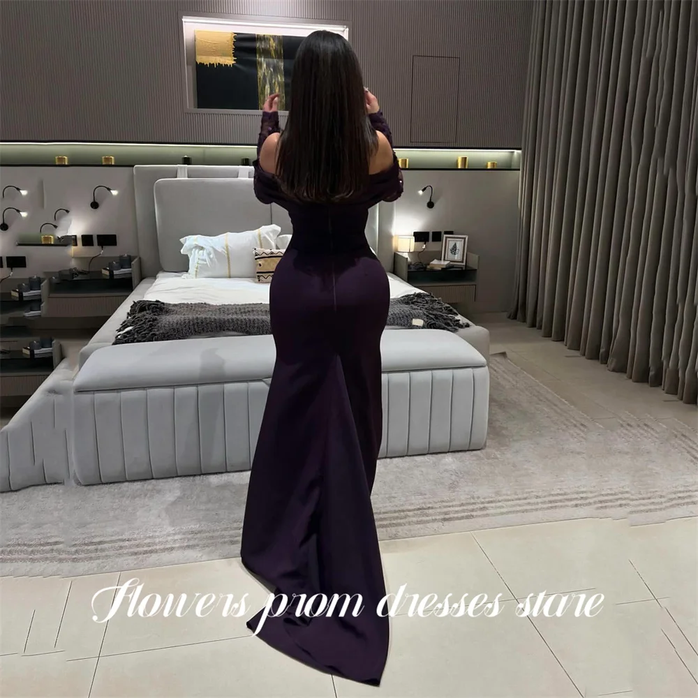 فساتين حفلة موسيقية أرجوانية مثيرة على شكل زهور بدون أكتاف فساتين حفلات حورية البحر من الساتان السعودي بطول الأرض للحفلات المسائية حسب الطلب