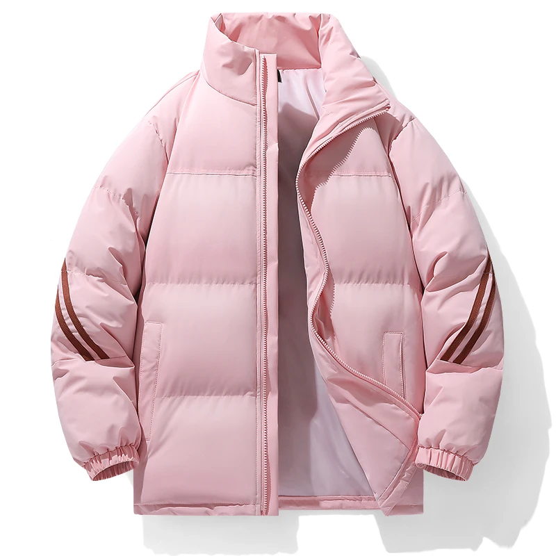 

American Stripe Thiened Hooded Cotton Jaet Men's Winter Warm Outerwear Stand Fit Long Sve Zipper Closure Coat