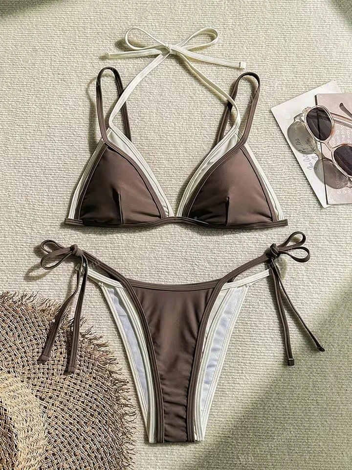 

Vzvn Sexy Lace Up 2 Piece Set Beach Bikini Set Women Split Swimsuit Bikini 2026 New All Season Backless Bikinis 2 Piece Set