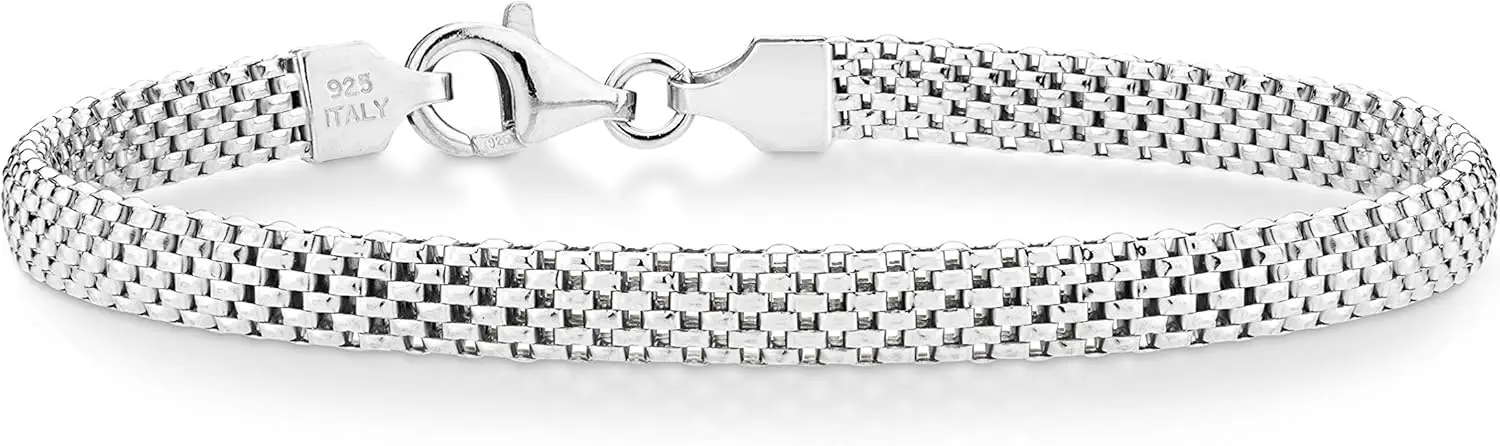 Pulsera de Cadena de Eslabones de Malla Italiana de Plata de Ley 925 de 5 mm para Mujer, Hecha en Italia